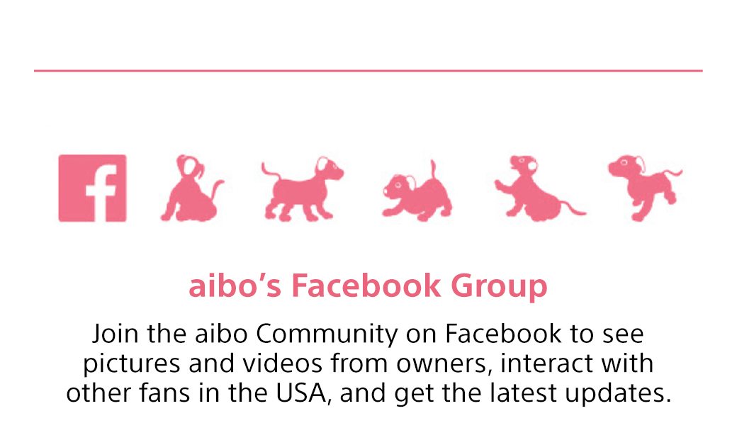 Join the aibo Community on Facebook to see pictures and videos from owners, interact with other fans in the USA, and get the latest updates.