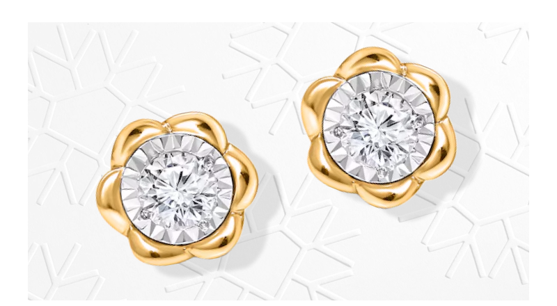 Round-Cut Diamond Solitaire Flower Earrings 1/4 ct tw 10K Yellow Gold (J/I3)