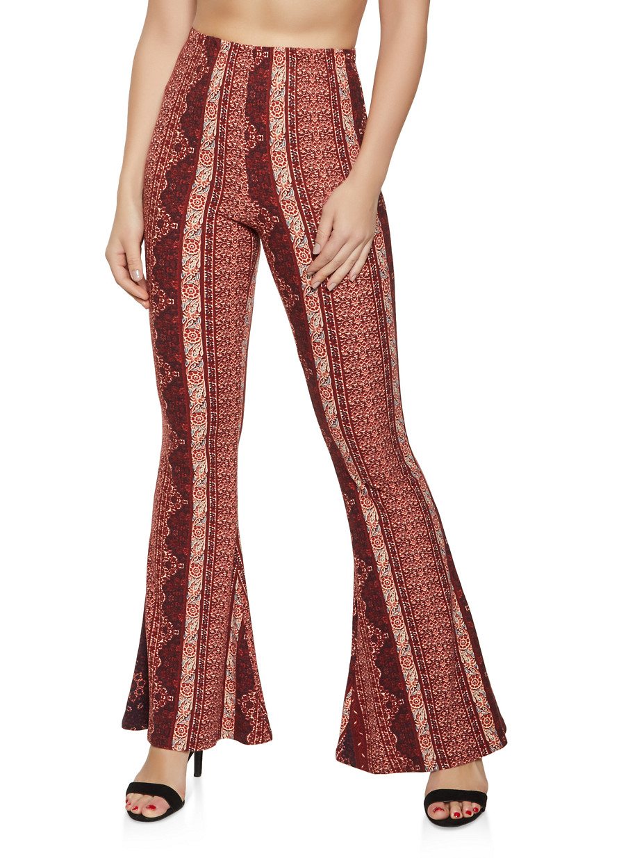 Border Print Flared Pants