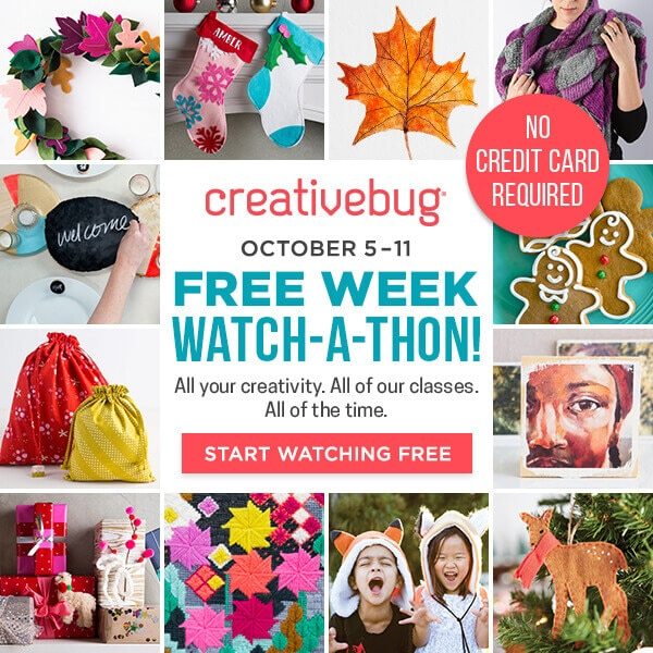 Creativebug Free Week Watch-A-Thon. No Credit Card Required. START WATCHING FREE.