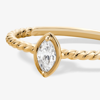 Marquise-Cut Diamond Solitaire Rope Shank Engagement Ring 1/5 ct tw 14K Yellow Gold (I/I1)