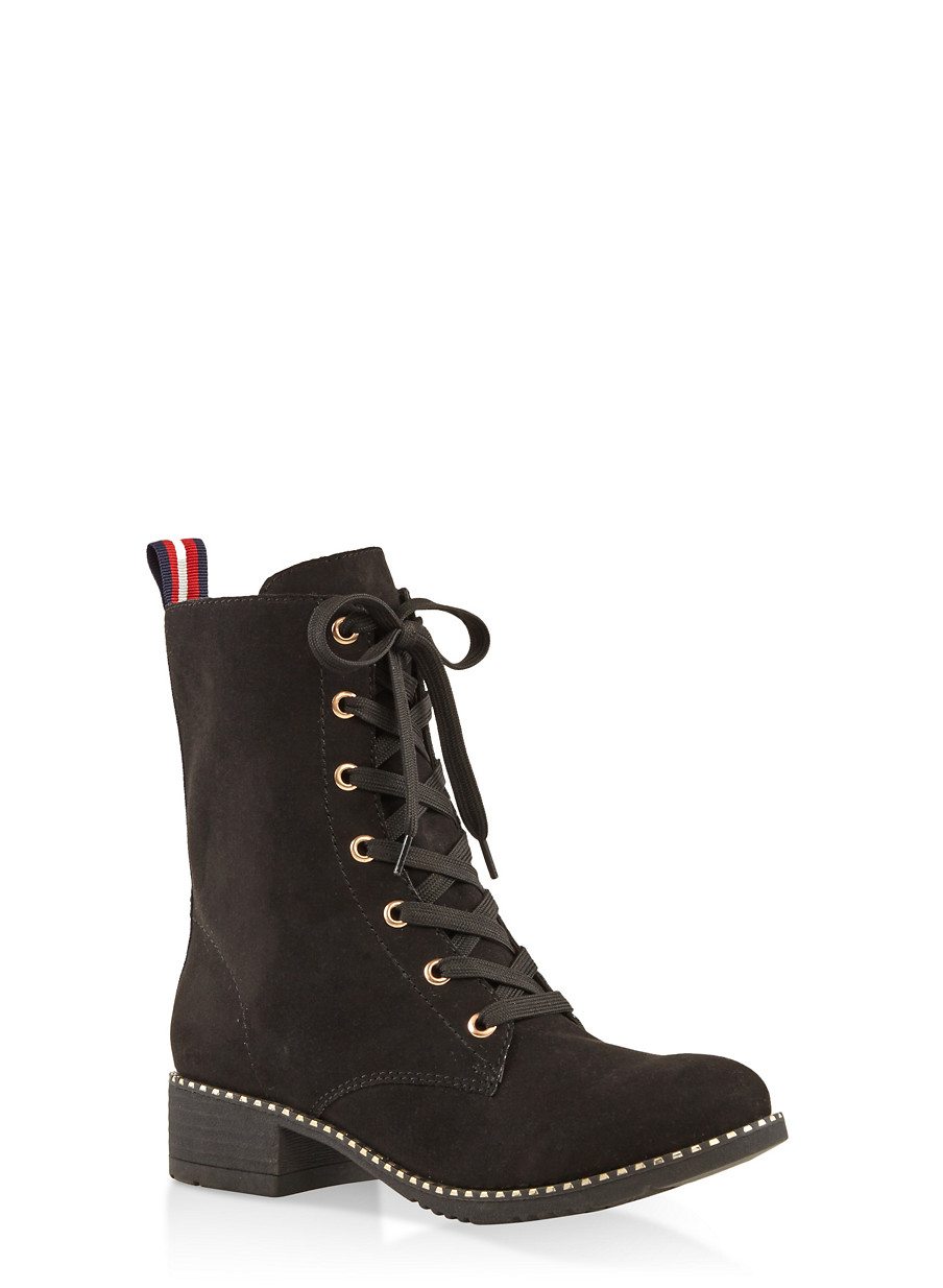 Studded Sole Ribbon Detail Combat Boots