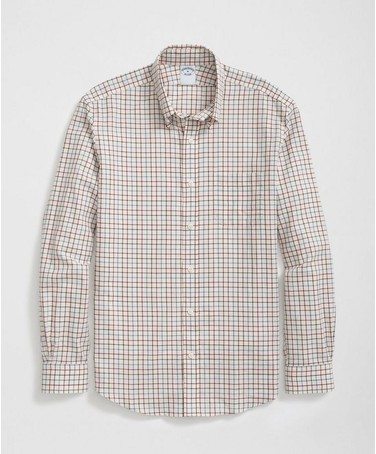 Luxe Cotton Twill Polo Button Down Collar, Windowpane Shirt