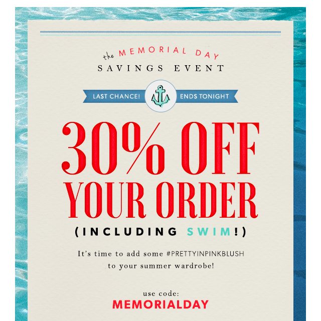 Memorial Day Savings: 30% Off Ends Tonight!