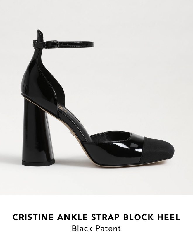 Cristine Ankle Strap Block Heel (Black Patent)