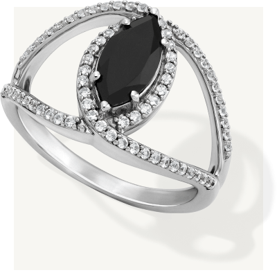 Marquise-Cut Black Onyx & White Lab-Created Sapphire Open Crossover Ring Sterling Silver