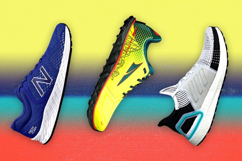 Running sneakers on a colorful background