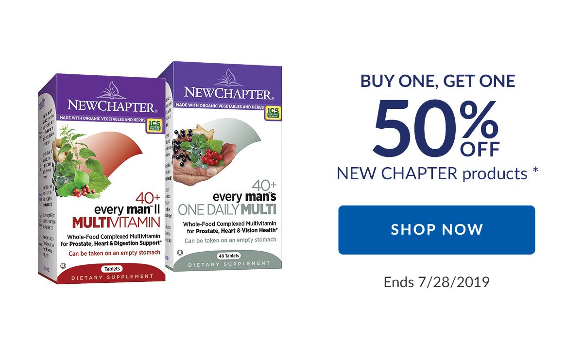 BUY ONE, GET ONE 50% OFF NEW CHAPTER products * | SHOP NOW | Ends 7/28/2019