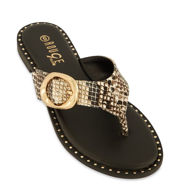 Buckle Detail Thong Slide Sandals