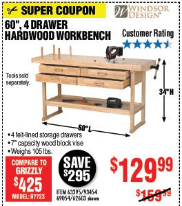 60 in. 4 Drawer Hardwood Workbench