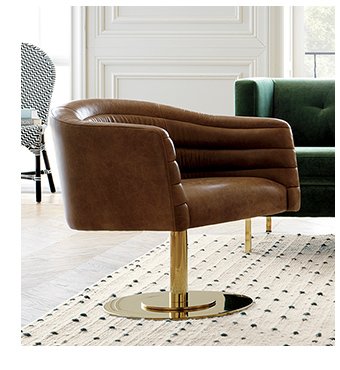 cupa cognac leather swivel base chair