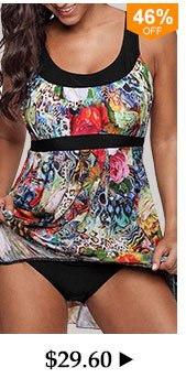 Printed Open Back Drawstring Side Tankini Set