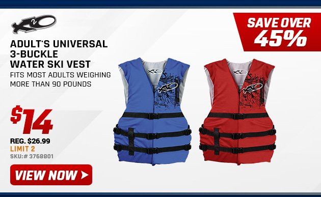 Body X2O Adult's Universal 3-Buckle Water Ski Vest