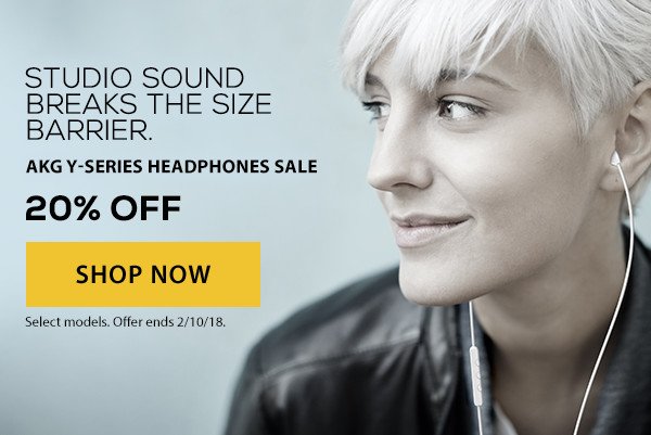 Studio sound breaks the size barrier. AKG Y-Series Headphone Sale. 20% off. Shop Now.