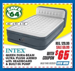 Intex Queen 18'' Dura-Beam Ultra Plush Airbed with Headboard and Built-In Pump