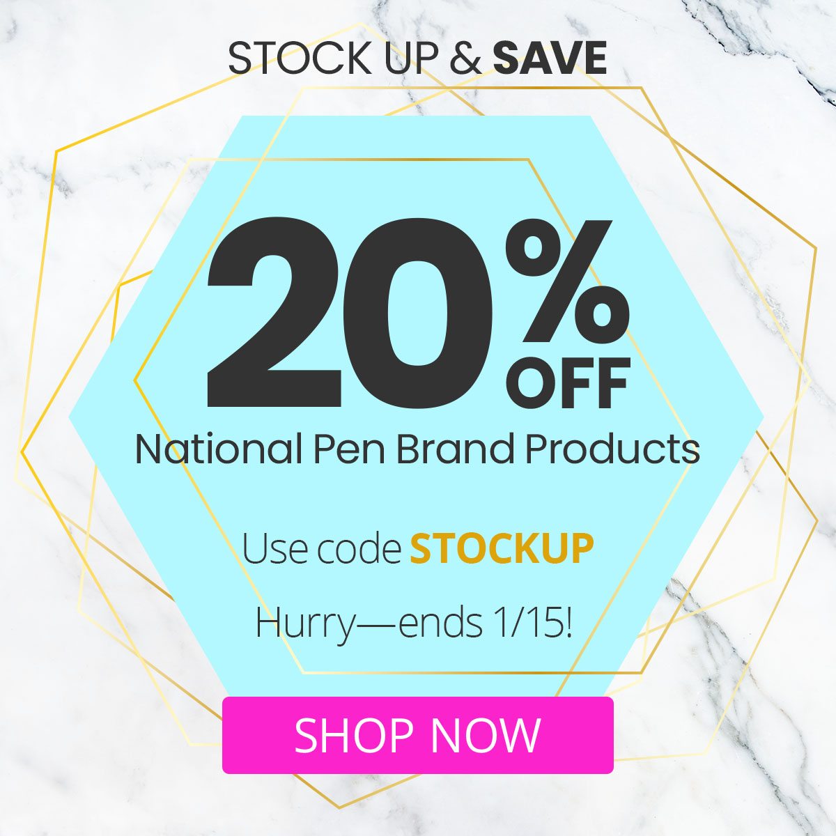 20% Off National Pen Brand Products. Use code STOCKUP. Hurry, ends 1/15!