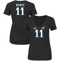 Women's Philadelphia Eagles Carson Wentz NFL Pro Line by Fanatics Branded Black Super Bowl LII Fair Catch Patch Name & Number T-Shirt