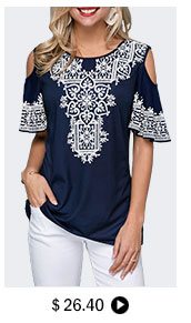 Cold Shoulder Retro Print Half Sleeve T Shirt