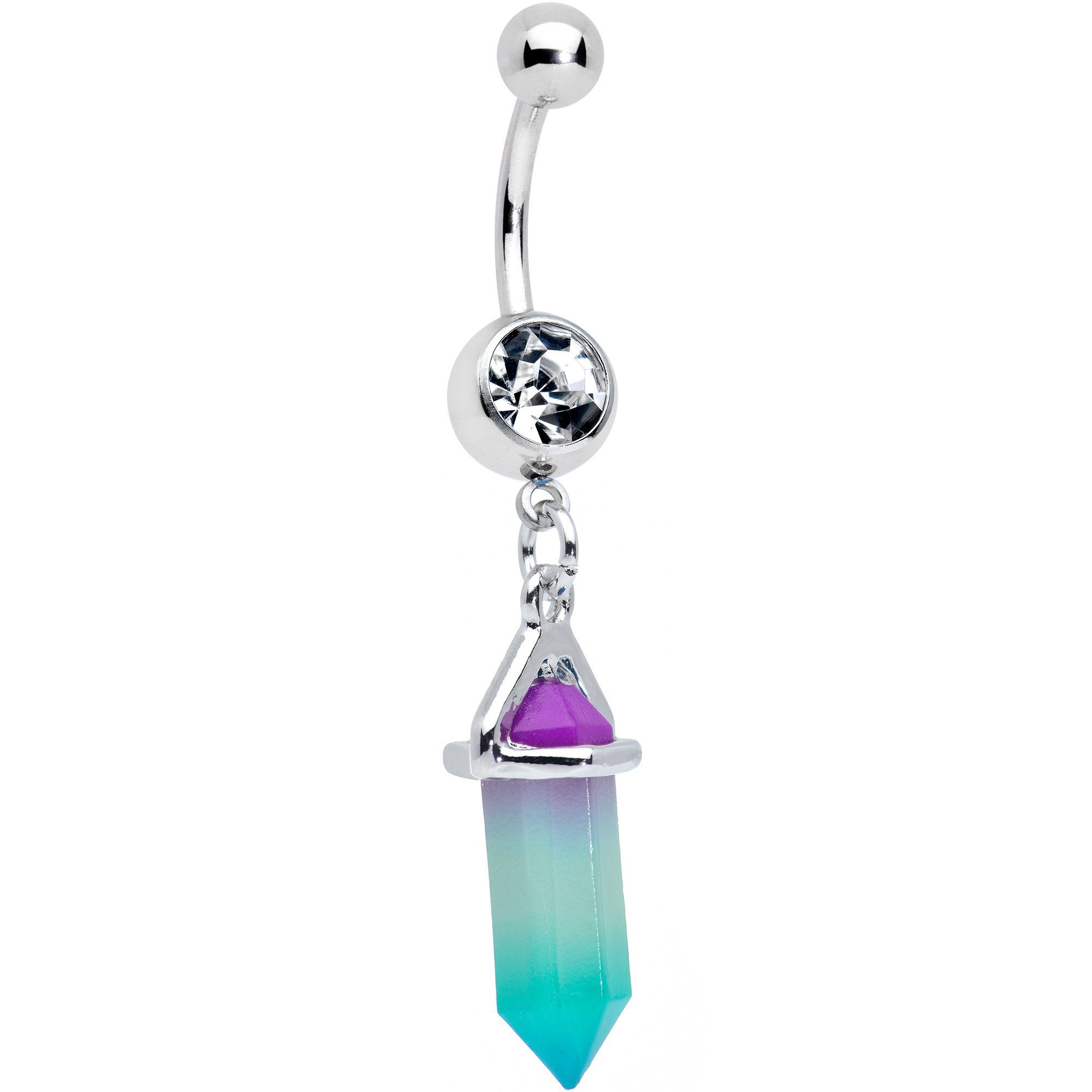 Image of Clear Gem Blue Purple Ombre Hippie Dangle Belly Ring