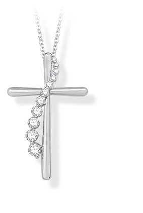 10K White Gold Diamond Cross Necklace