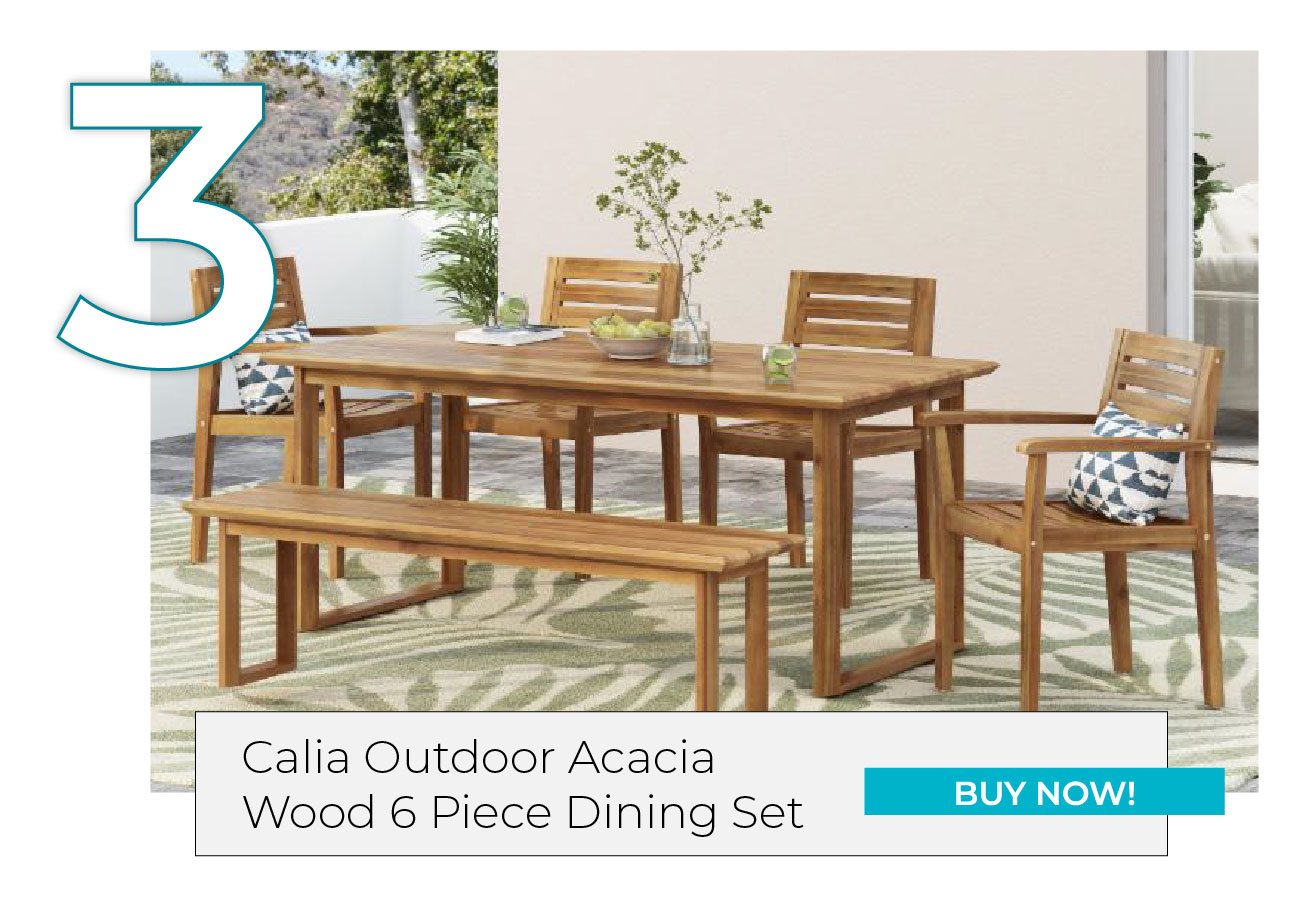 Calia Outdoor Acacia Wood 6 Piece Dining Set with Bench