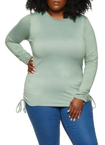 Plus Size Ruched Side Long Sleeve Top