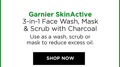 Garnier SkinActive 3-in-1 Face Wash, Mask & Scrub with Charcoal - Use as a wash, scrub or mask to reduce excess oil. - SHOP NOW