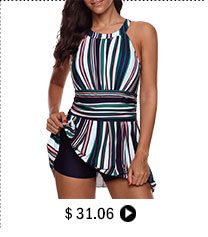 Plus Size Round Neck Striped Swimdress and Shorts