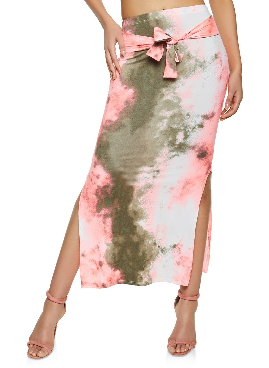 Tie Dye Split Side Maxi Skirt