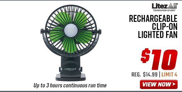 LitezAll Rechargeable Clip-On Lighted Fan