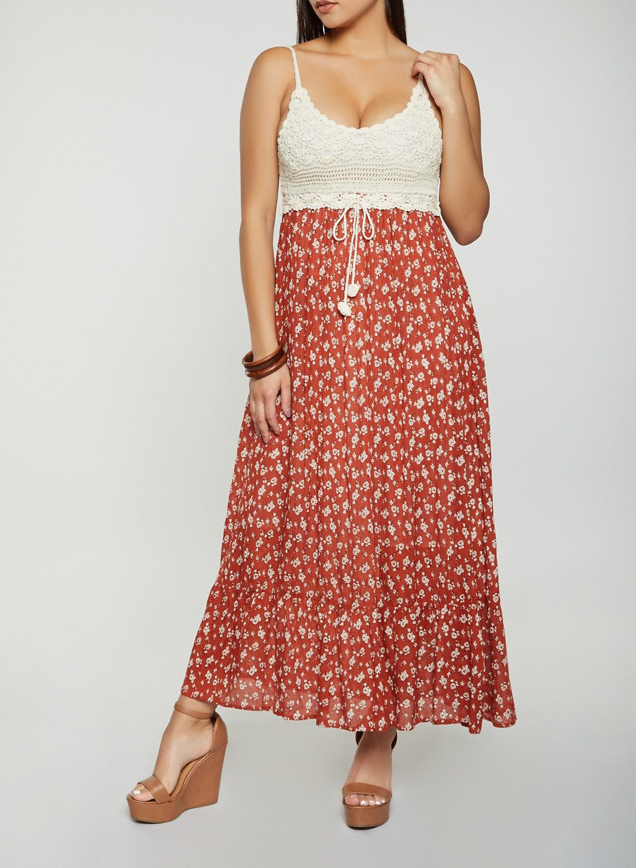 Crochet Ditsy Floral Maxi Dress