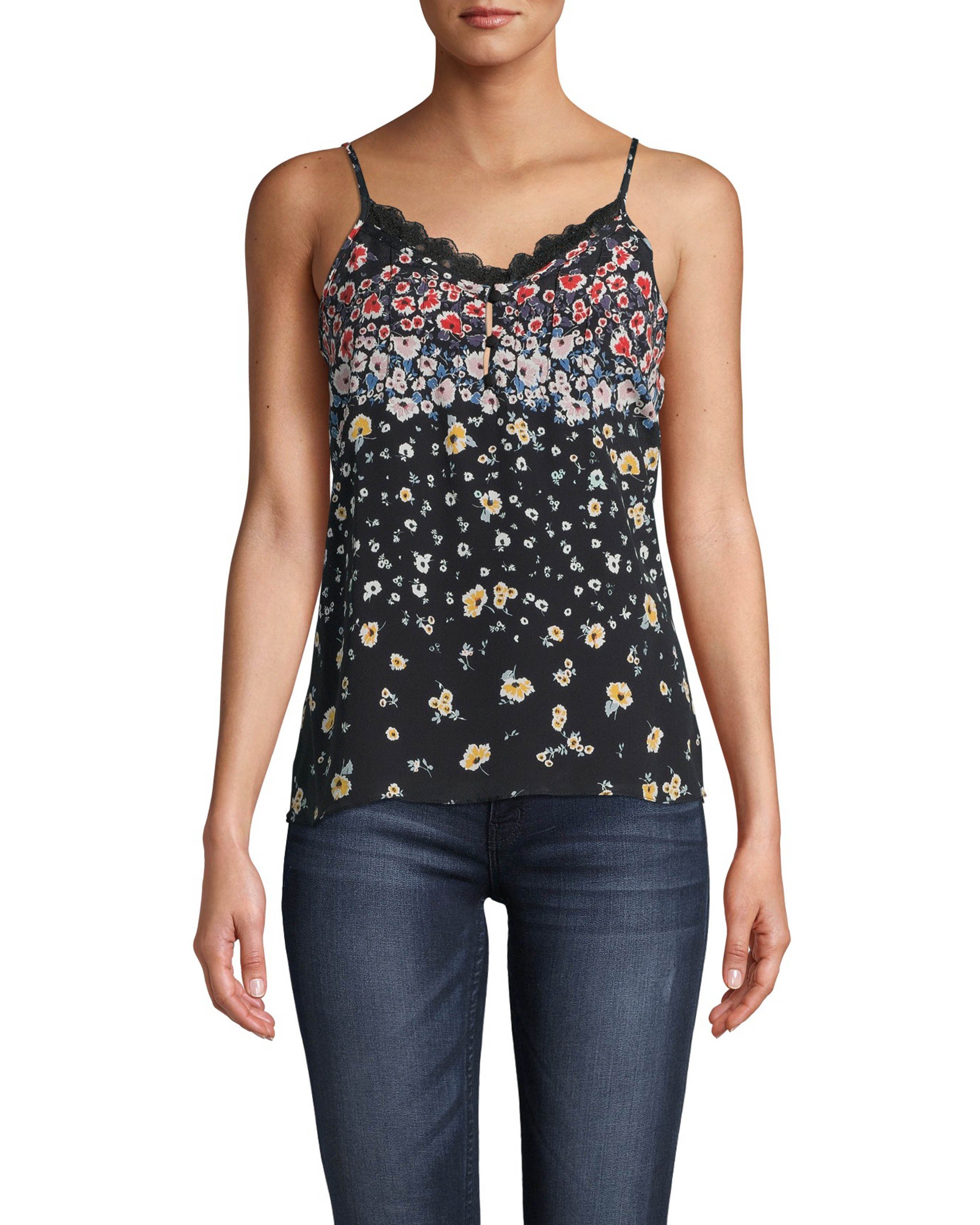 Image of Ashbury Floral Silk Cami W/ Lace
