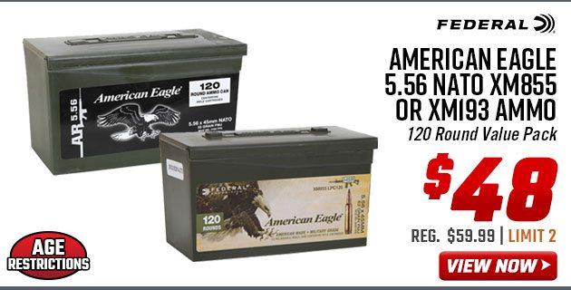 Federal American Eagle 5.56 NATO XM855 or XM193 Ammo 120 Round Value Pack