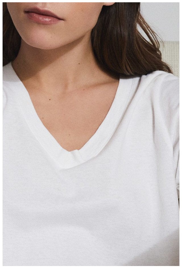 Luana White Cotton V-Neck T-Shirt