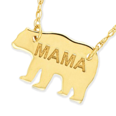 ''Mama'' Bear Necklace 14K Yellow Gold 18''