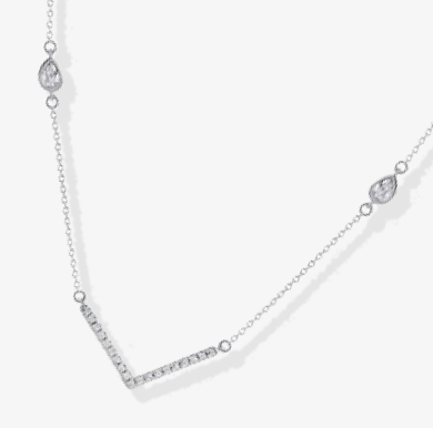 Pear-Shaped & Round-Cut Diamond Station Chevron Necklace 1/2 ct tw 10K White Gold 18''