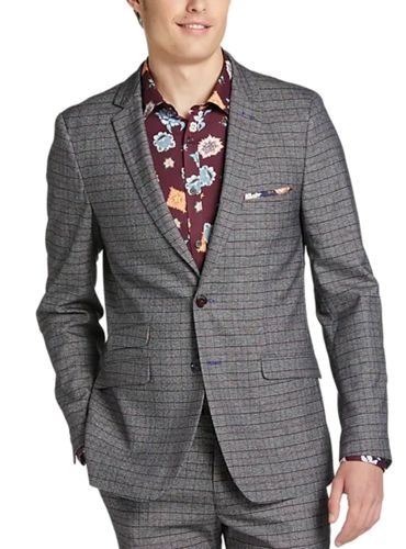 Paisley and Gray Slim Fit Suit Separates Coat Red Check