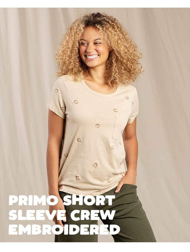 Primo Short Sleeve Embroidered Crew in Chai Color