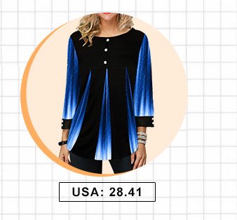 Button Detail Printed Gradient Round Neck T Shirt 