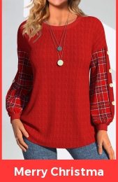 Red Button Plaid Long Sleeve Round Neck Sweatshirt