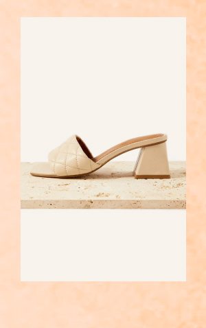 Leather low block heeled mules nude