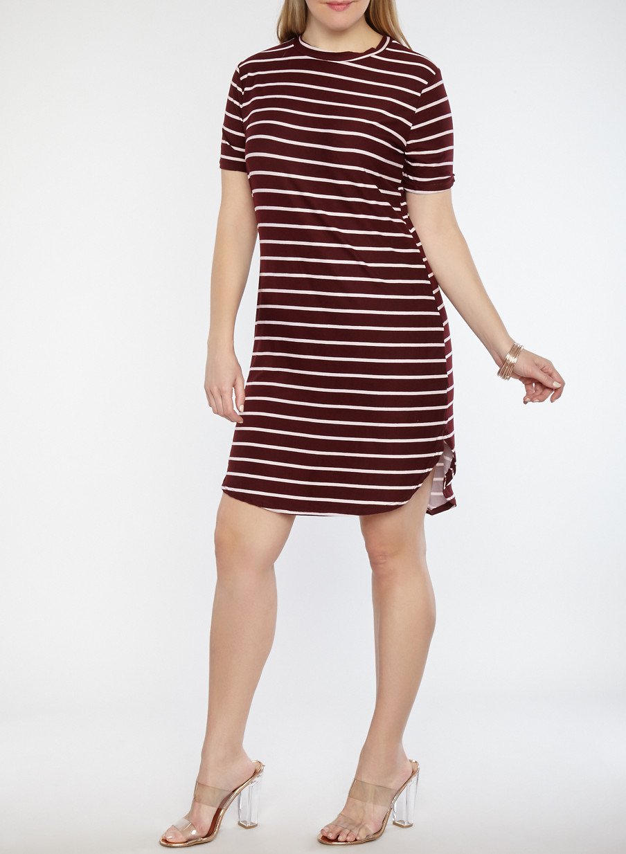 Plus Size Striped Soft Knit T Shirt Dress