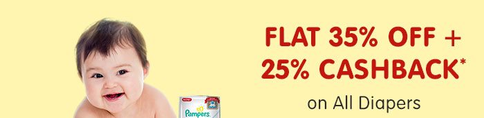 Flat 35% OFF & 25% Cashback* on All Diapers