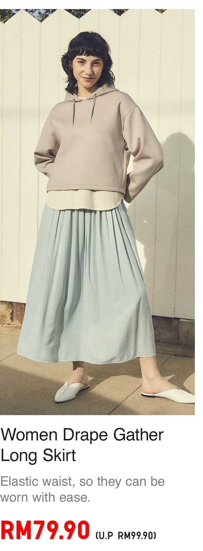 WOMEN DRAPE GATHER LONG SKIRT