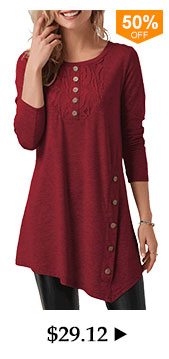 Asymmetric Hem Long Sleeve Wine Red T Shirt