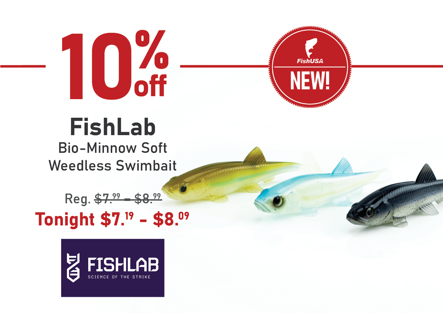 Save 10% on the FishLab Bio-Minnow Soft Weedless Swimbait