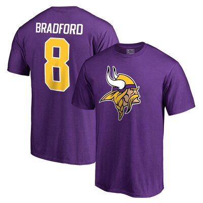 Sam Bradford Minnesota Vikings NFL Pro Line Team Icon Player Name & Number T-Shirt - Purple