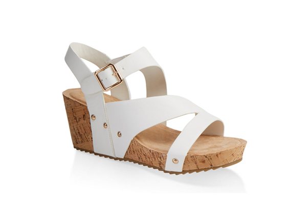 Asymmetrical Band Cork Wedge Sandals