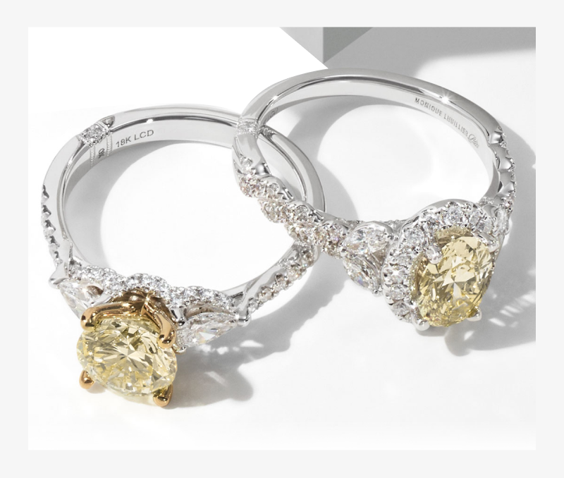 Image of Two Yellow Stone Monique Lhuillier Engagement Rings