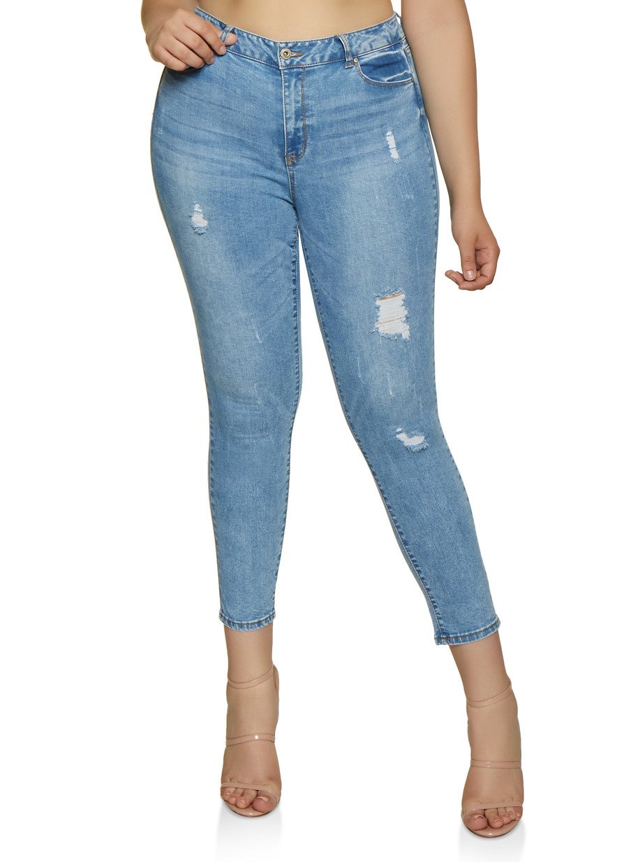 Plus Size WAX Push Up Distressed Jeans